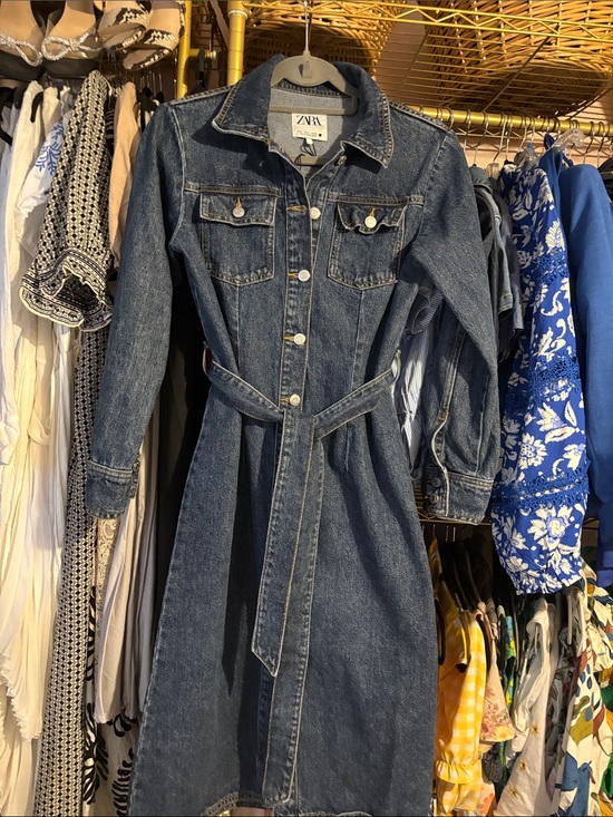 Zara Dresses & Skirts - Zara Indigo Denim Long-Sleeve Shirt Dress with Self-Tie Belt